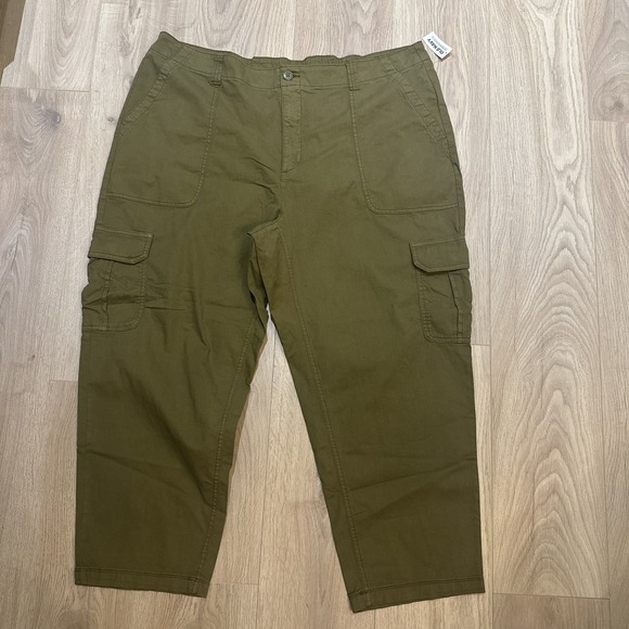 NWT Old Navy OG Chino Green Cargo Pants High Rise Crop Elastic Waist Size 2X - Picture 5 of 8
